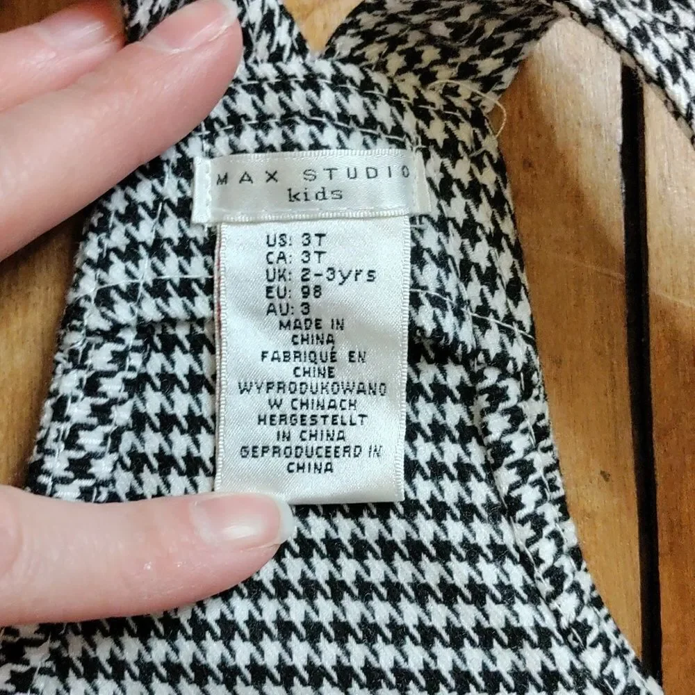 Max Studio dress 3T jumper outfit houndstooth black white neutral